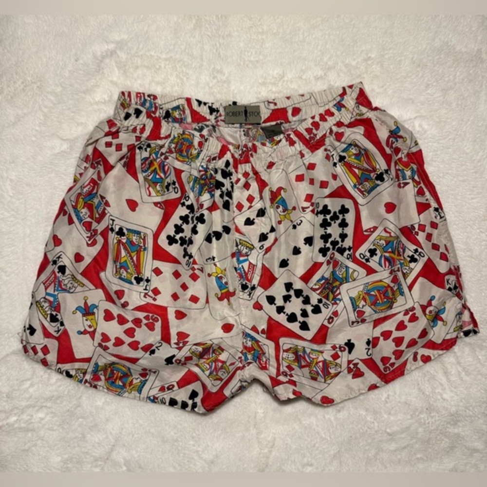 VINTAGE 80s RARE Men's Robert Stock 100% Silk MINT with Playing Card Print